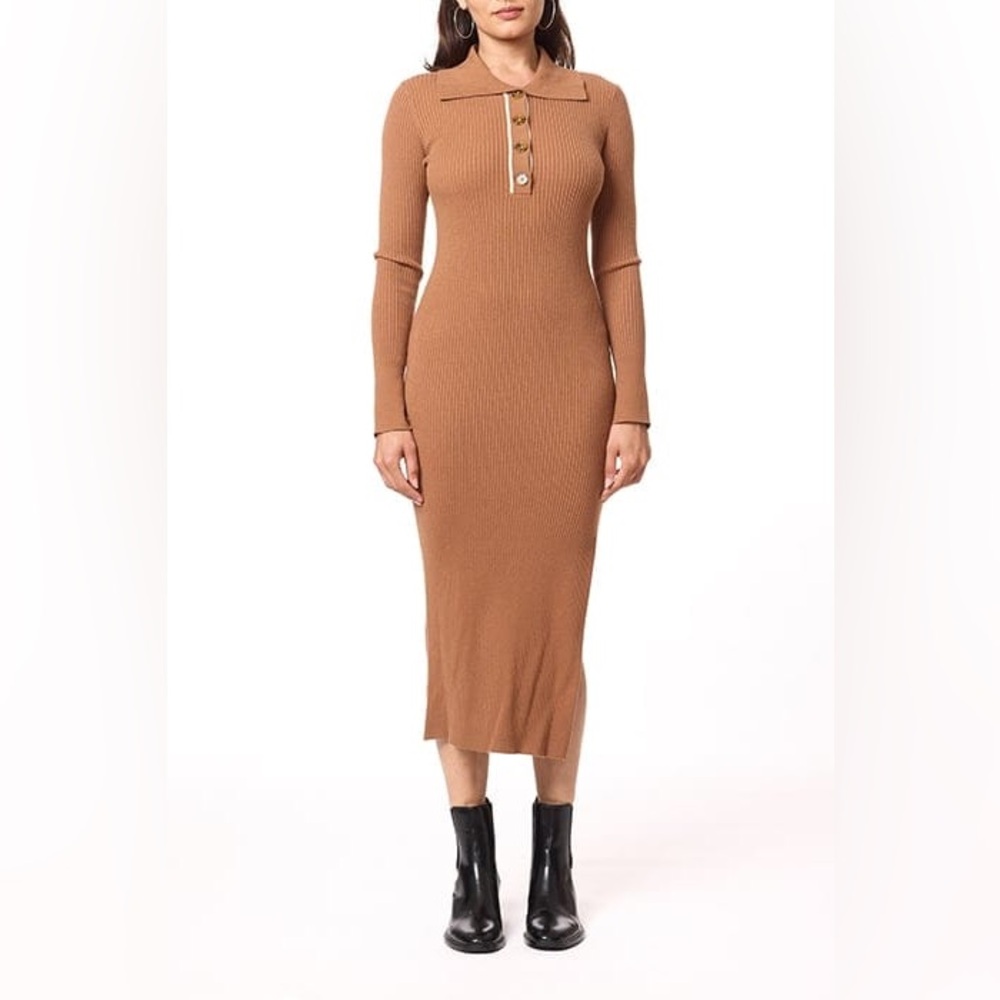 Scotch & Soda Henley Mock Neck ribbed polo sweater dress